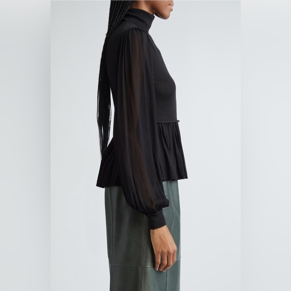 ULLA JOHNSON 
Liana Mix Media Balloon Sleeve Peplum Turtleneck - Picture 3 of 10